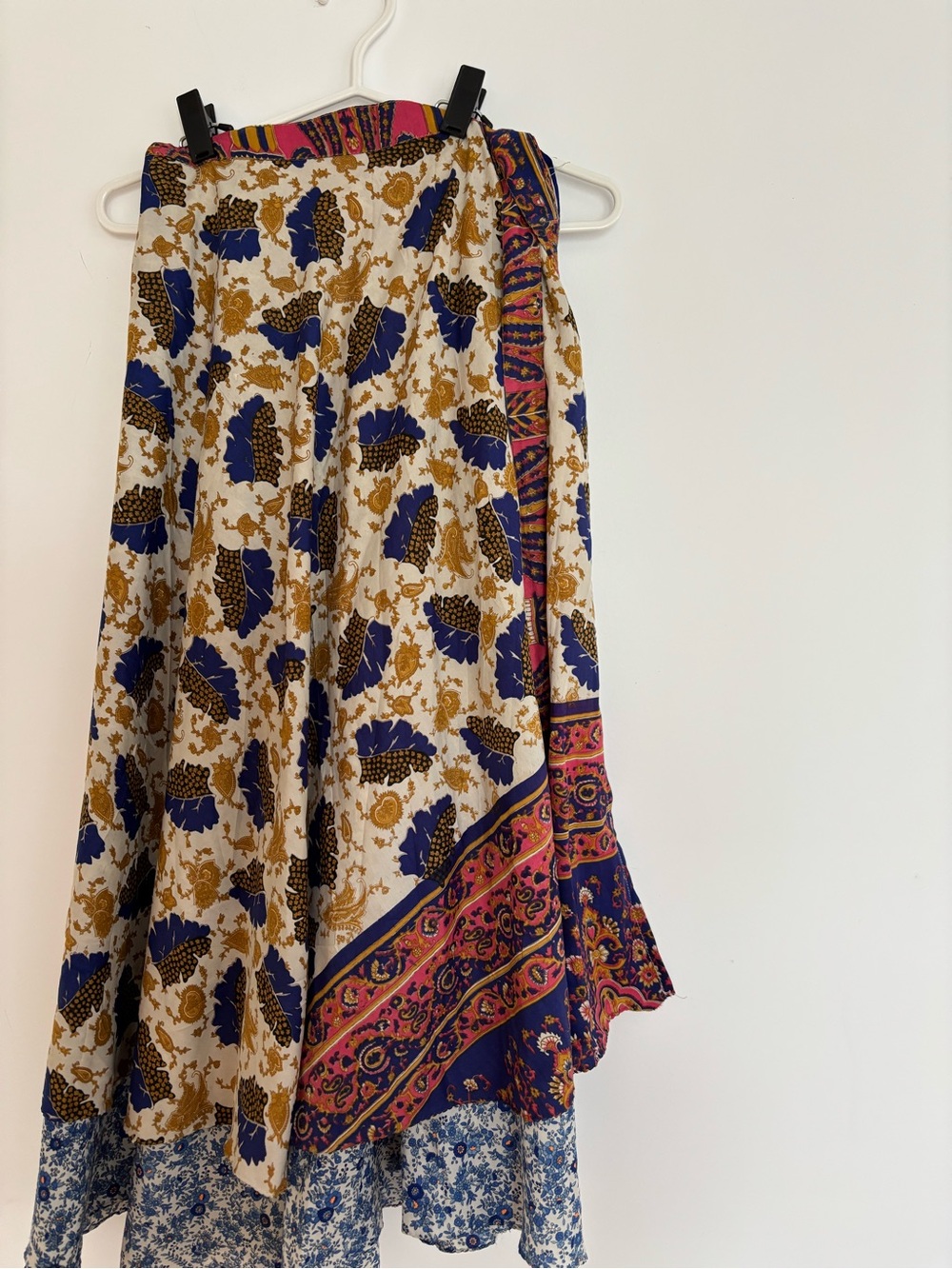 Asymmetrical Patchwork Maxi Skirt in Blue, Pink & Cream